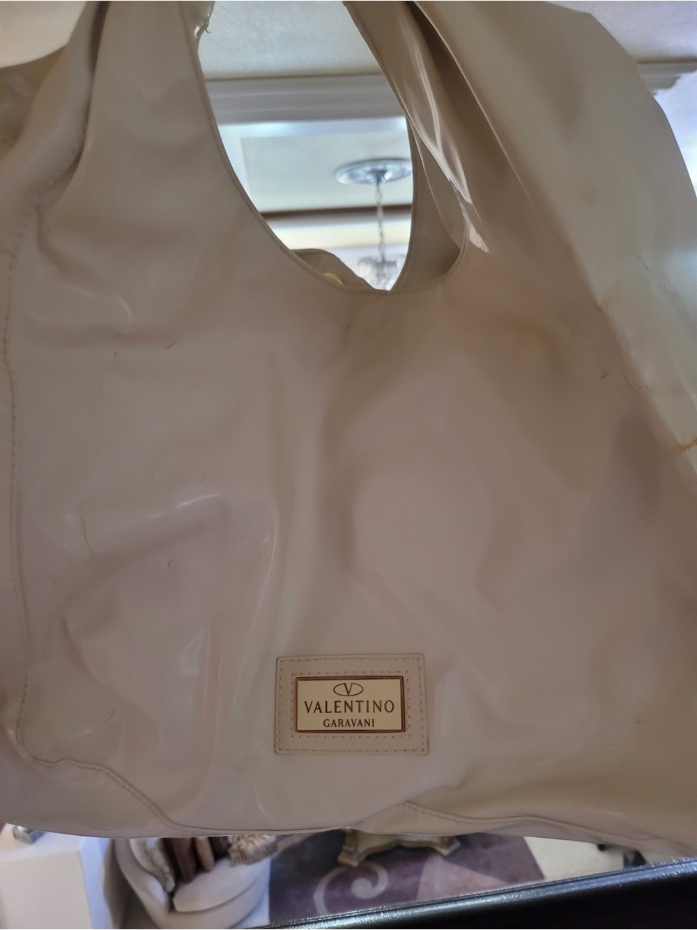 Valentino Garavani Cream Patent Shoulder Tote